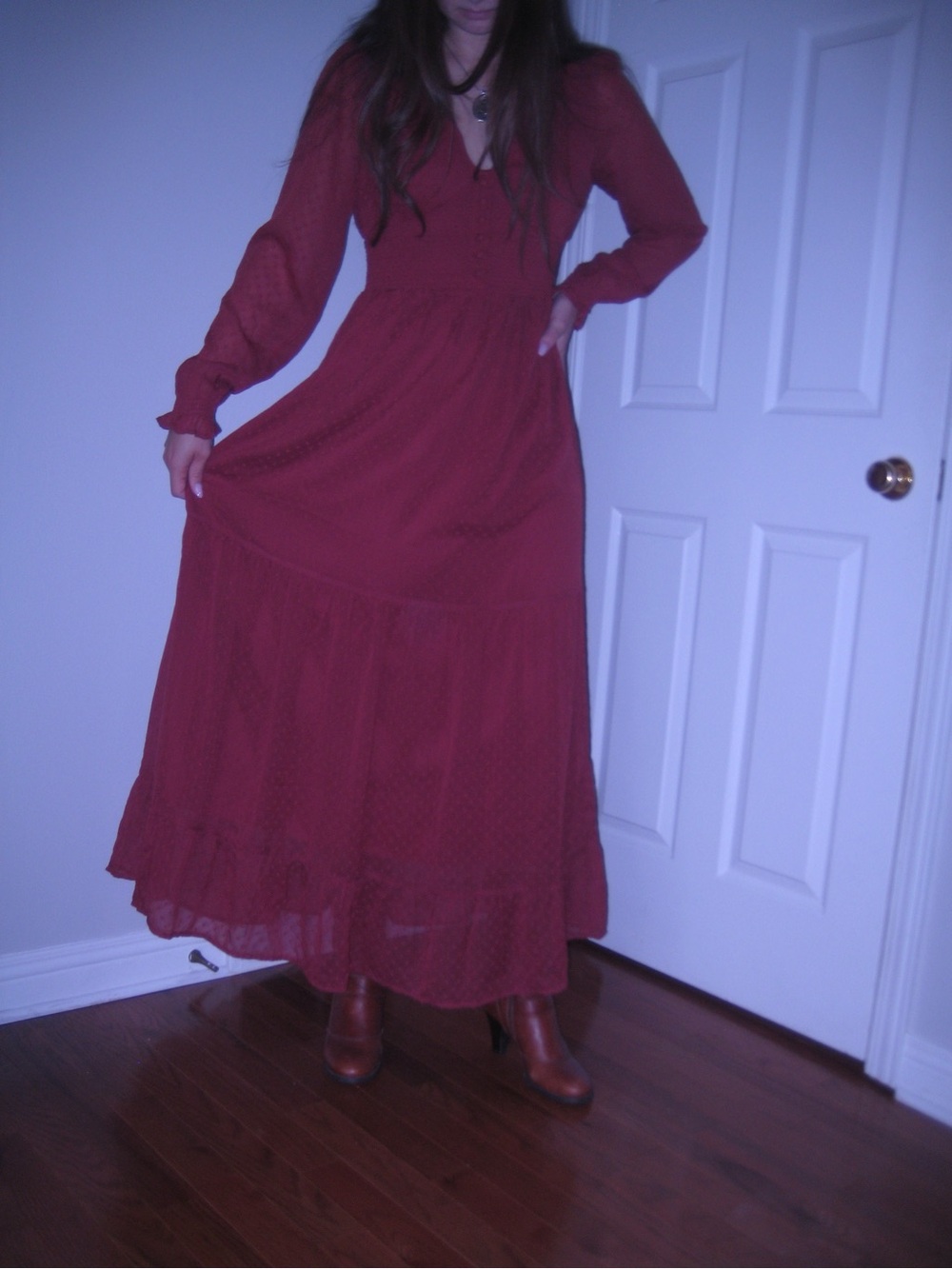 Patrons of Peace Burgundy Long Sleeve Maxi Dress